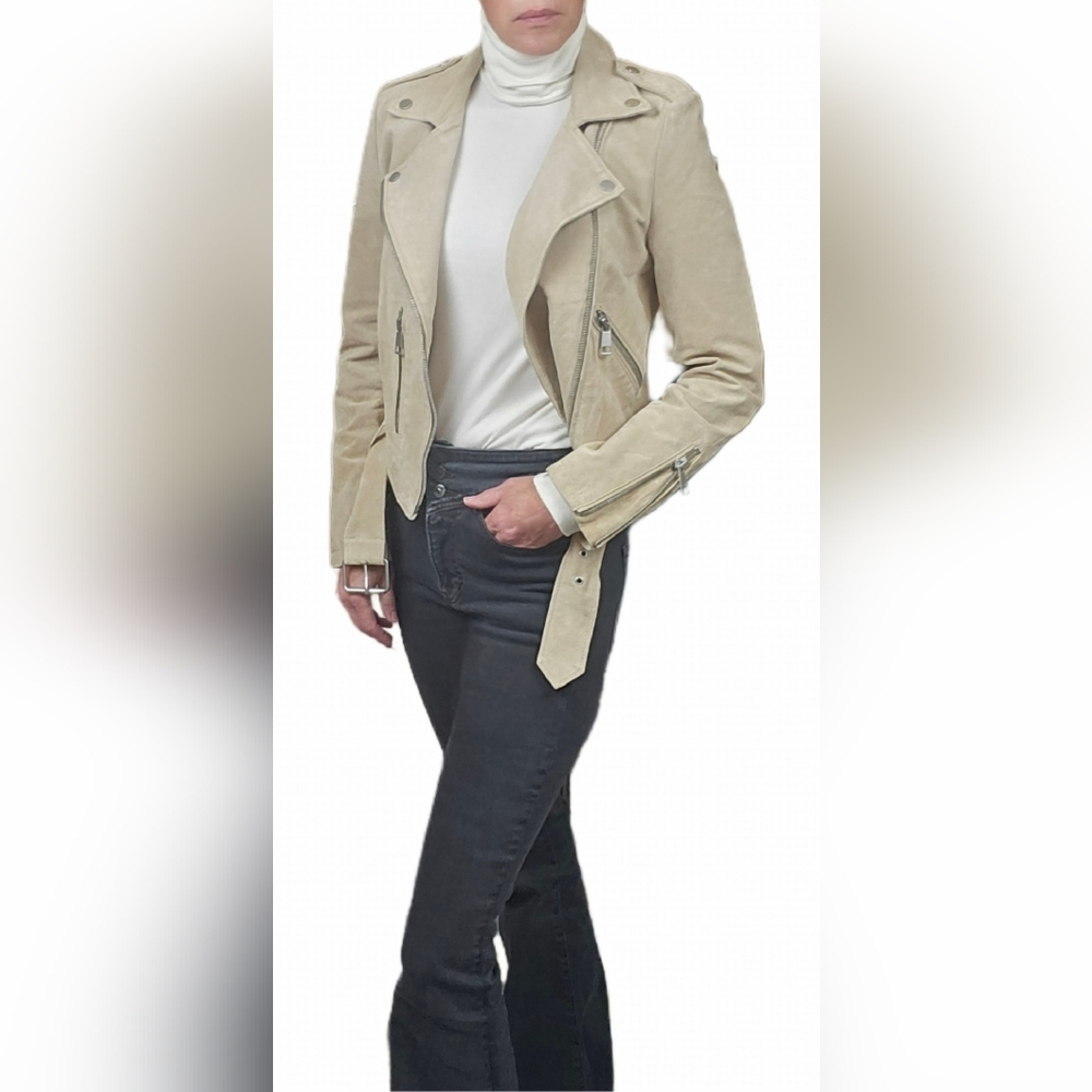 ❤️SPECIAL❤️BAGATELLE.NYC Suede Biker Leather Jacket In Light Beige